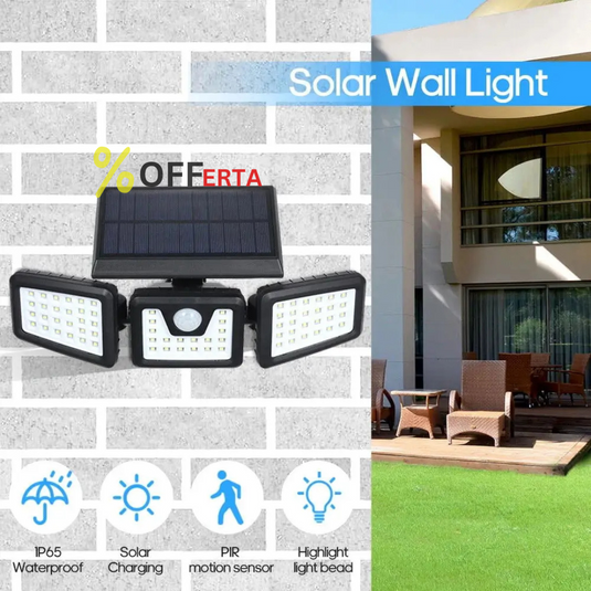 Lampa solara, de exterior cu 3 capete, LED, incarcare solara