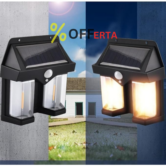 SET 2X Lampa solara de perete dubla CB 228 tip felinar, decorativ, de perete