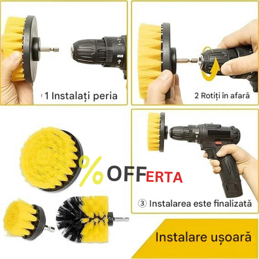Set 3 perii de curatare cu adaptor pentru bormasina sau autofiletanta