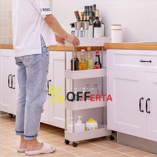 Suport depozitare, cu 4 rafturi si roti, pentru baie sau bucatarie
