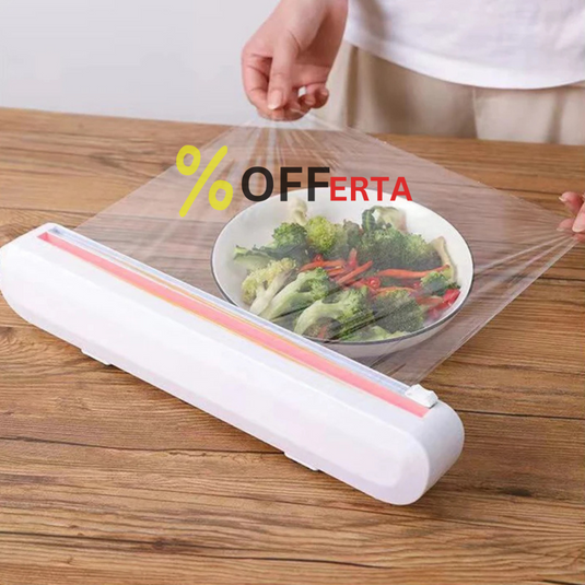 Dispenser folie alimentara stretch, cu ventuze si dispozitiv de taiere