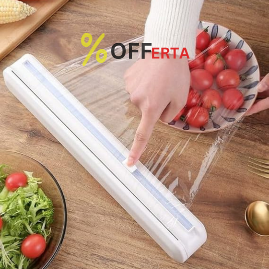 Dispenser folie alimentara stretch, cu ventuze si dispozitiv de taiere