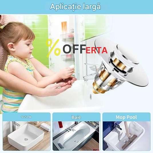 Dop scurgere chiuveta, universal, deschidere cu click, material oțel