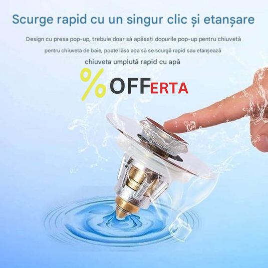 Dop scurgere chiuveta, universal, deschidere cu click, material oțel
