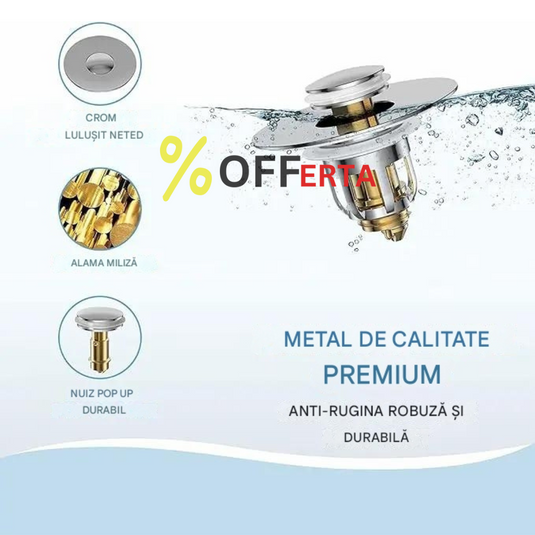 Dop scurgere chiuveta, universal, deschidere cu click, material oțel