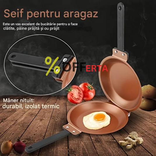 Tigaie dubla pentru clatite, antiaderenta, manere reci, crem, 35x20x5 cm