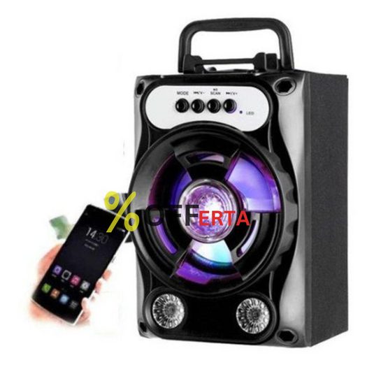 Boxa portabila bluetooth, disco, cu lumini, USB, card si radio