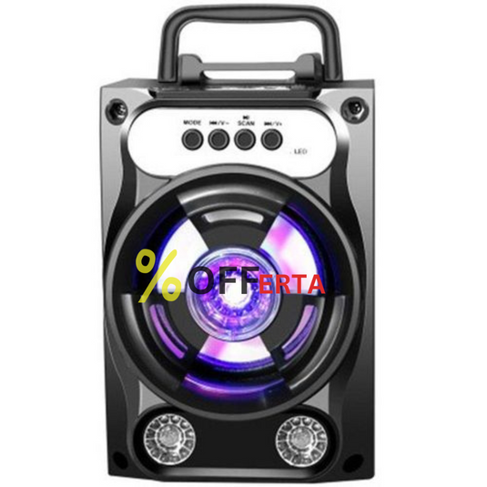 Boxa portabila bluetooth, disco, cu lumini, USB, card si radio