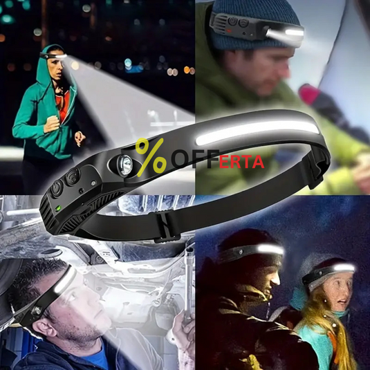 Lanterna de cap LED, profesionala, acumulator, senzor miscare si lumina laterala
