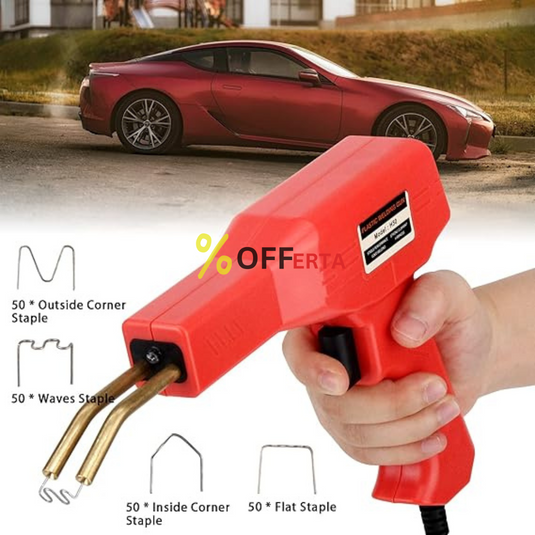 Pistol Profesional pentru lipit/sudat plastic, kit pentru repararea fisurilor din plastic, polipropilena, 200 capse de intarire, putere 50W, rosu