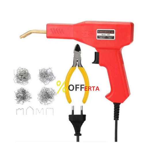 Pistol Profesional pentru lipit/sudat plastic, kit pentru repararea fisurilor din plastic, polipropilena, 200 capse de intarire, putere 50W, rosu