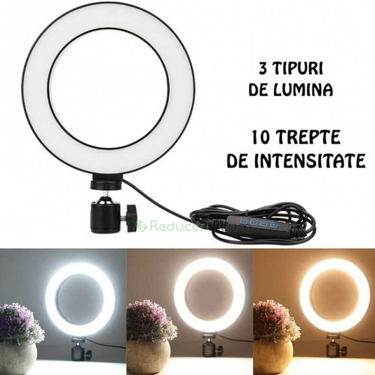 Lichidare de stoc. Lampa circulara LED cu trepied si suport de telefon