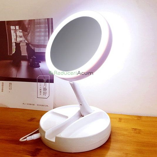 Oglinda pentru machiaj si pensat cu led-uri, pliabila si portabila