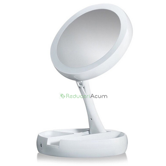 Oglinda pentru machiaj si pensat cu led-uri, pliabila si portabila