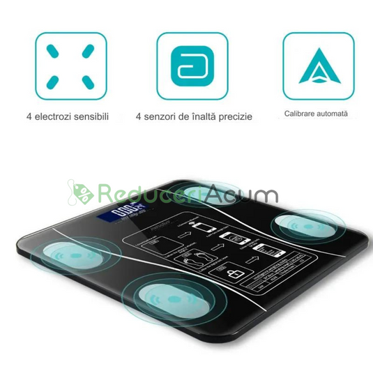 Cantar Bluetooth cu analiza corporala, display LED, sticla