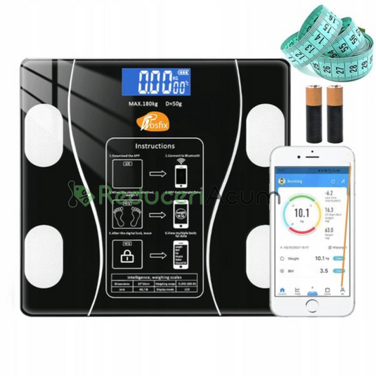 Cantar Bluetooth cu analiza corporala, display LED, sticla